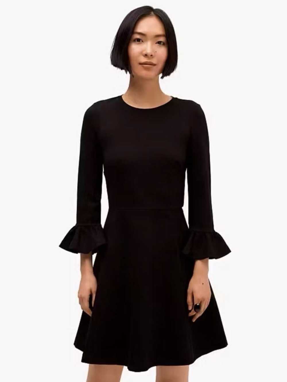kate spade Black Long-Sleeve Fit-and-Flare Dress with Ruffle Cuffs
